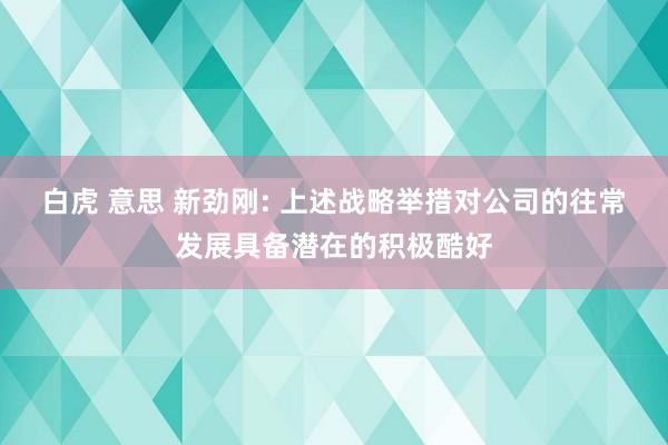 白虎 意思 新劲刚: 上述战略举措对公司的往常发展具备潜在的积极酷好