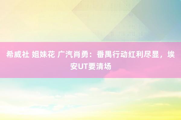 希威社 姐妹花 广汽肖勇：番禺行动红利尽显，埃安UT要清场